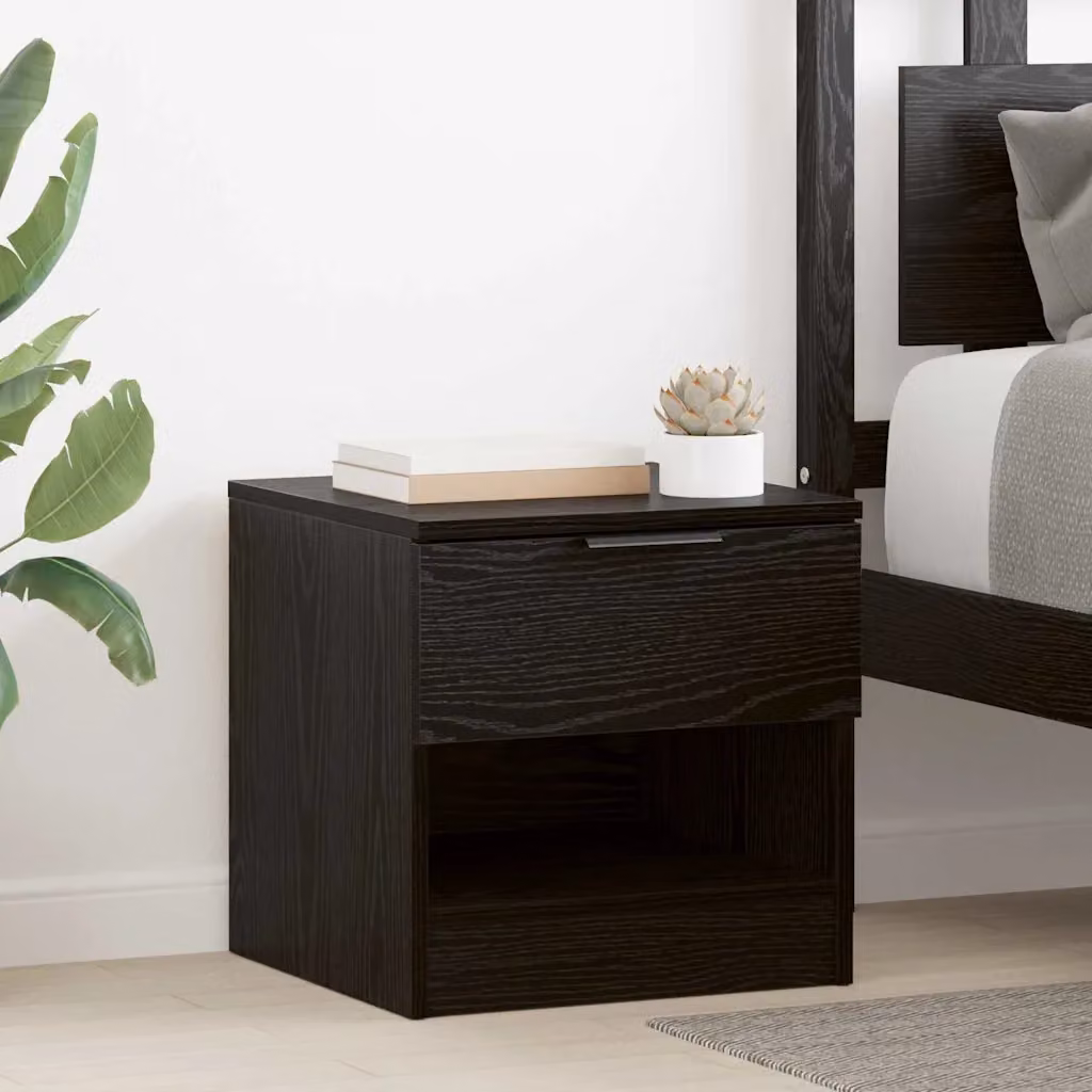 Set di 2 armadietti per letto vidaXL in stile moderno, colore rovere e nero, L 40 cm x P 39 cm x H 40 cm