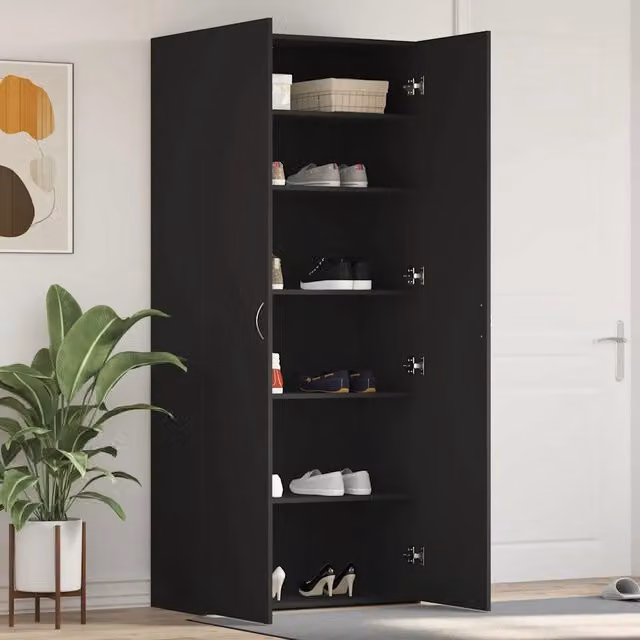 Mobile per scarpe 80 x 35.5 x 180 cm Legno ingegnerizzato Nero 3333837