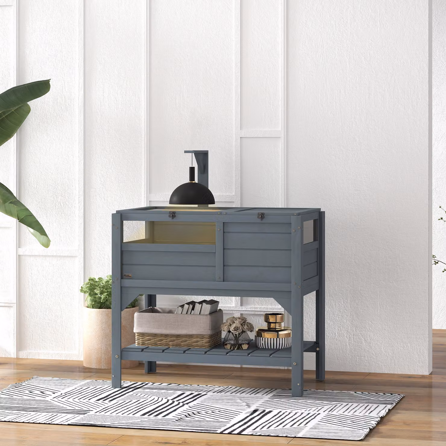 PawHut Recinto per tartarughe e rettili in legno di abete grigio con mensole, H 103 x L 84 x P 51 cm – 2