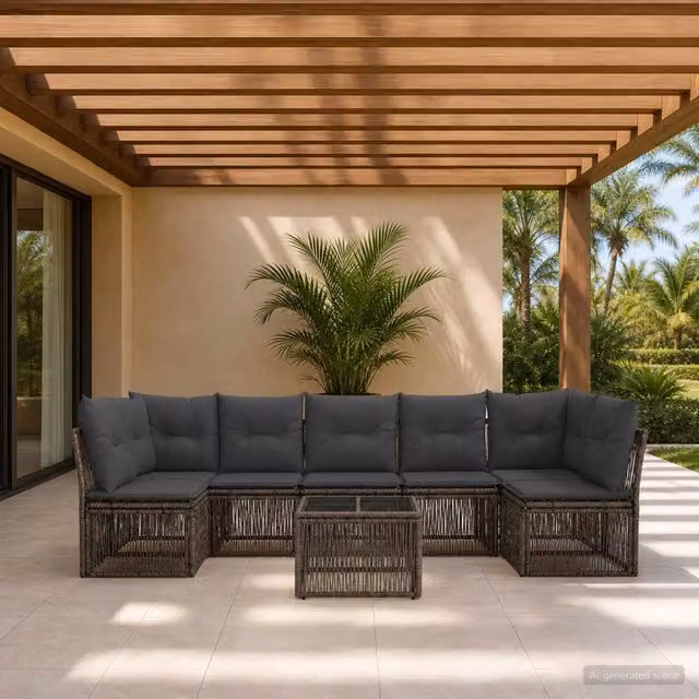 Set Divano da Giardino a L con Tavolino vidaXL, 8 Pezzi, Grigio