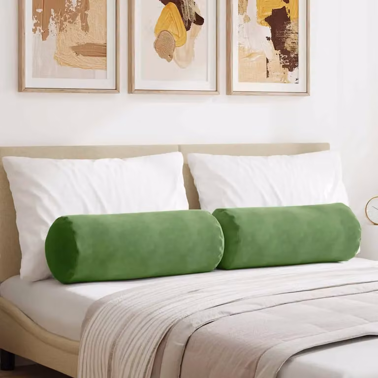 Set di 2 cuscini a rullo vidaXL in velluto a coste verde chiaro, Ø 25 x 70 cm