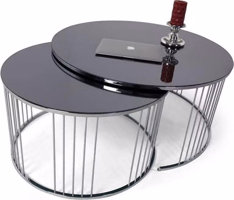 Casa Padrino set di tavolini argento / nero - 2 tavolini da salotto rotondi con piano in vetro - Mobili Soggiorno - Collezione Lusso