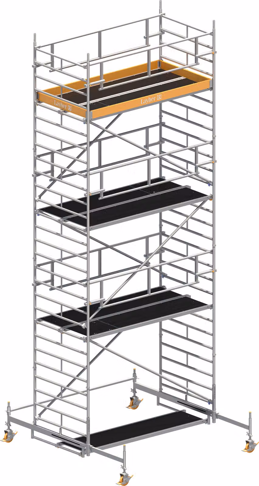 Ponteggio mobile Layher Uni Breit P2 Safety Plus con doppia ringhiera 8,38 m AH