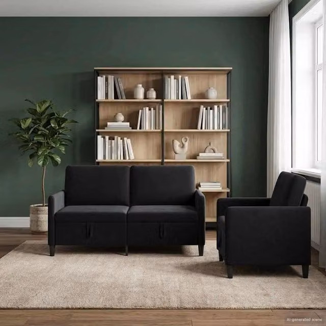 Set di Divani con Storage 2 pz Nero Poliestere 3429196