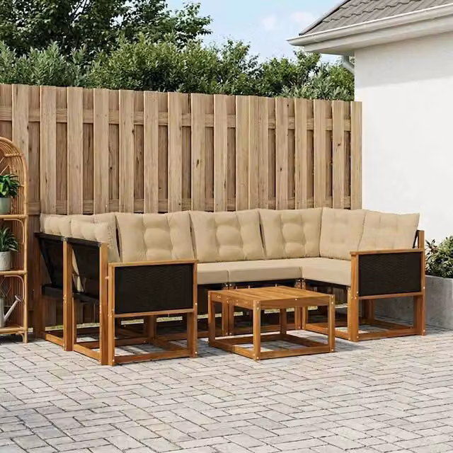 Set di divani da esterno 7 pz Naturale e Beige 3381801