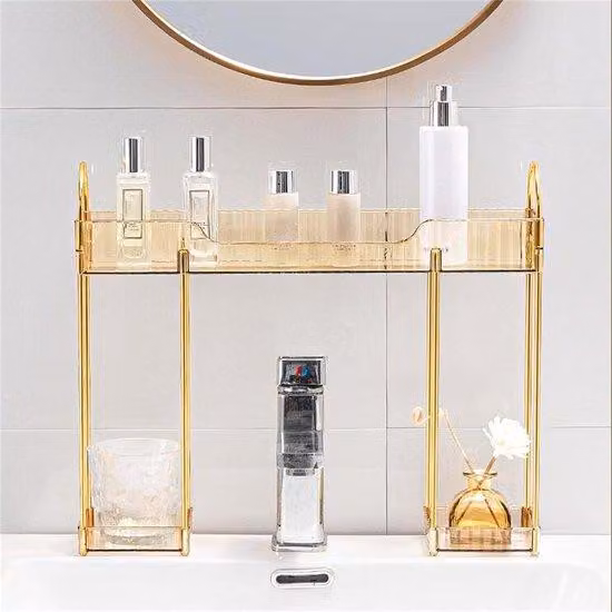 Organizer da bagno con pannelli in vetro, da appendere sopra la doccia, per il bagno, color oro.