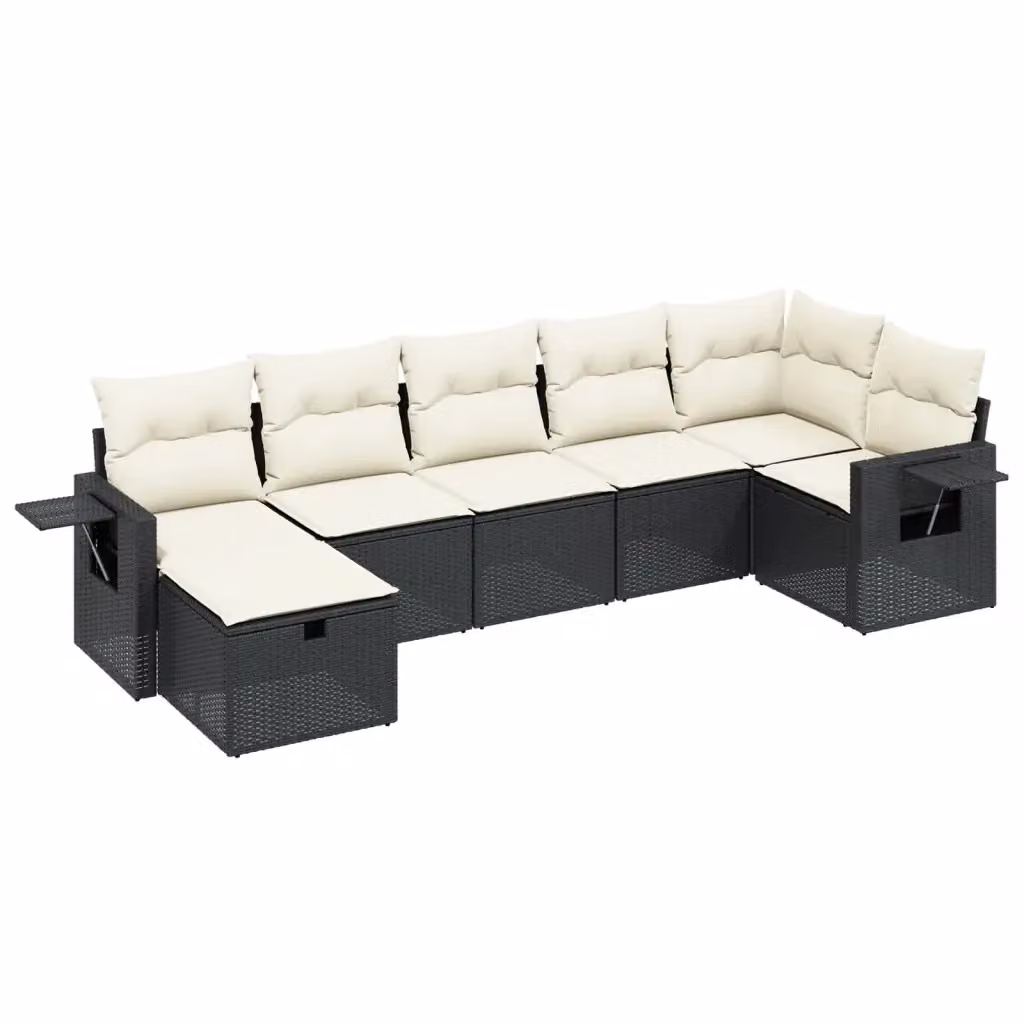 Set di Divani da Giardino vidaXL a Forma di L con 7 Pezzi e Cuscini, Polyrattan Nero e Struttura in Acciaio – 2
