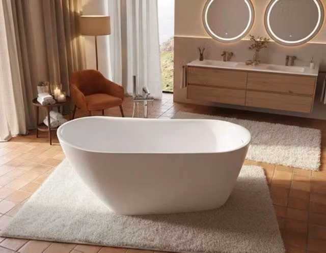 Vasca da bagno freestanding da design 170x78cm centro stanza acrilico LINDA Bianco Opaco