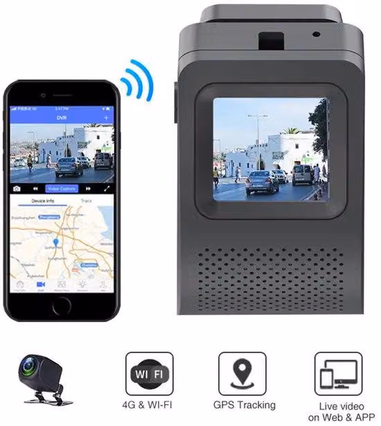 Videoregistratore da cruscotto automatico a 1080p con monitoraggio remoto e connessione 4G