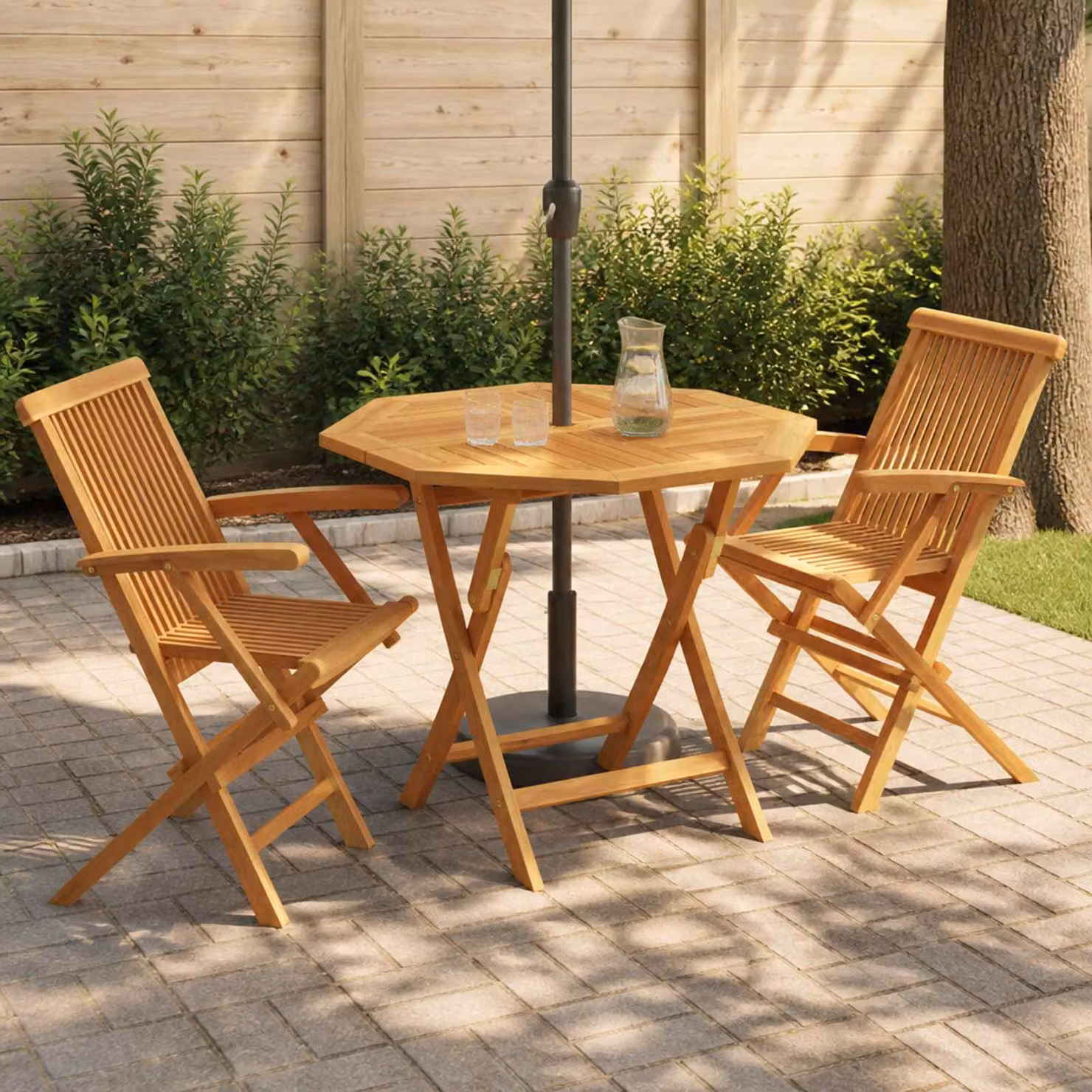 Set Bistro da Giardino Pieghevole vidaXL in Legno di Teak Naturale Marrone, 3 Pezzi