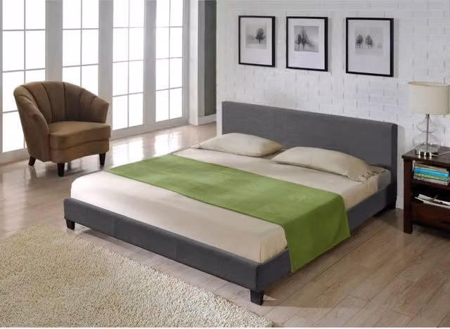 Letto Francese Corium con Testiera Alta e Rivestimento in Tessuto Grigio L/P/H: 140 x 200 cm