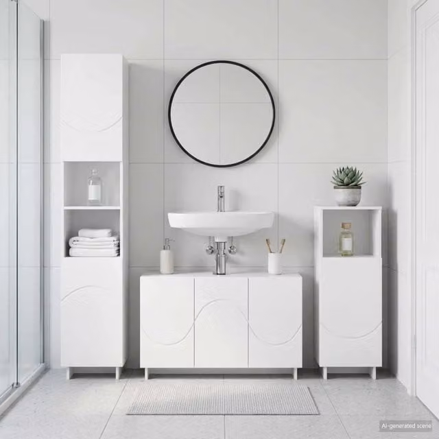 Set mobili da bagno 3 pz Bianco Lucido Legno ingegnerizzato 3433059