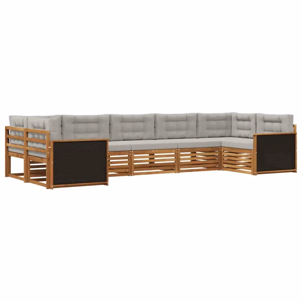 Set di divani da esterno a L vidaXL in legno di acacia con cuscini, beige e grigio – 2