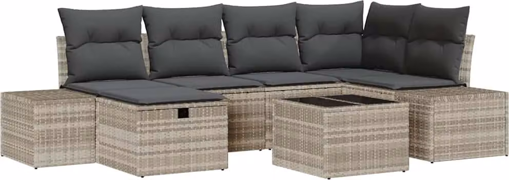 Set Divano da Giardino 7 pcs Grigio chiaro polyrattan