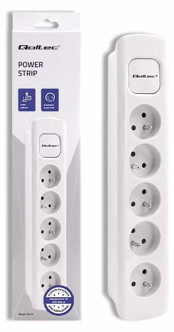 Qoltec 50276, 1,8 m, interno, tipo F (CEE 7/4), bianco, 5 prese AC, 230 V