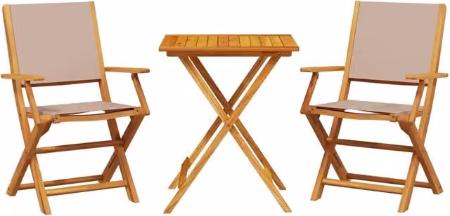 Set da Bistrot 3pz | Set Salotto da Giardino Tortora in Tessuto e Legno Massello