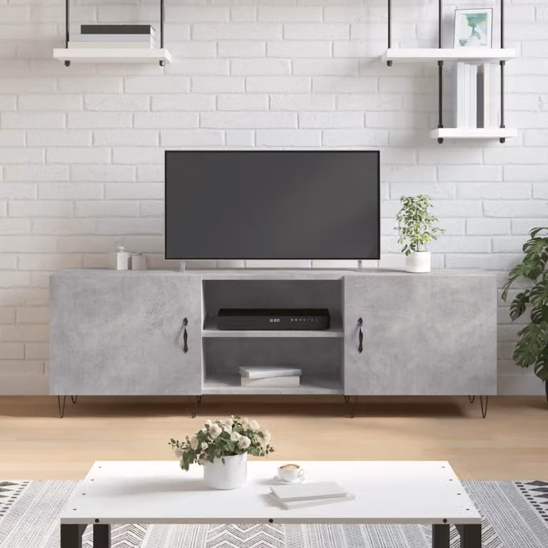 vidaXL Mobile Porta TV Grigio Cemento in Legno e Metallo L: 150 cm, P: 30 cm, H: 50 cm