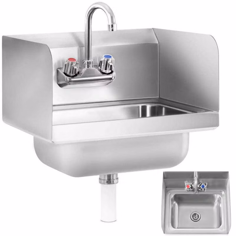 Lavello da cucina in acciaio inossidabile, da montare a parete o da incasso – comodo lavello di 43,5 cm di larghezza