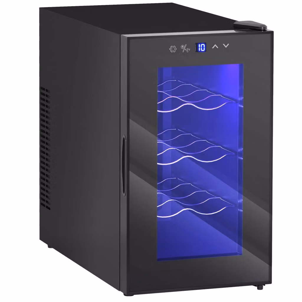 Cantinetta vino refrigerata Design In da 8 bottiglie, capacità 21 l, tecnologia termoelettrica con porta in vetro e luce LED interna, colore nero – 2