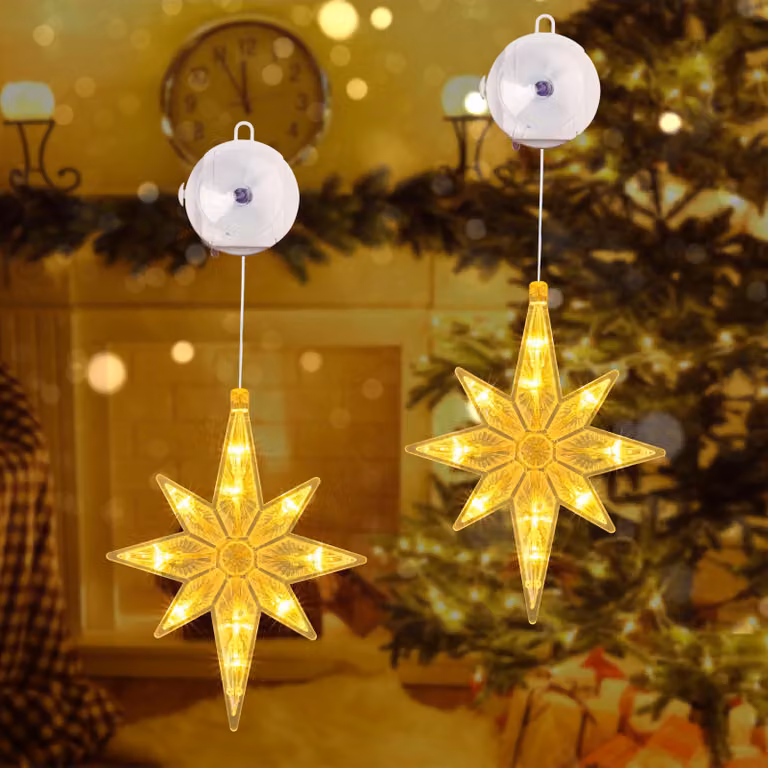 Luci a LED, decorazioni natalizie, 2 pezzi, alimentate a batteria, con ventose