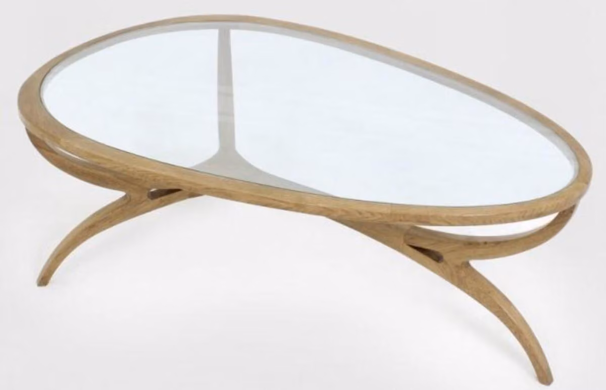 Casa Padrino tavolino art déco marrone chiaro 130 x 88 x H. 46 cm - Nobile tavolo da salotto in legno massiccio con piano in vetro - Mobili da salotto