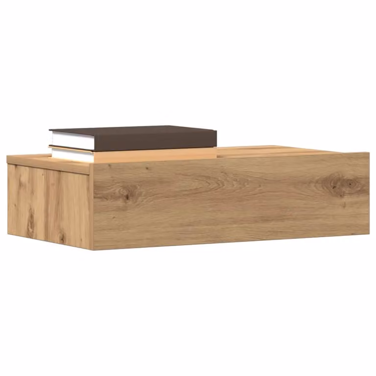 Comodino moderno vidaXL in legno marrone con illuminazione integrata, sospeso a parete, L: 60 cm, P: 35 cm, H: 15,5 cm