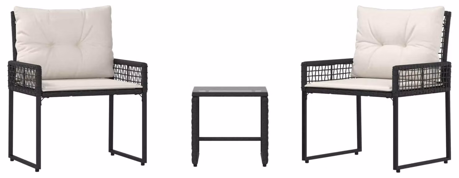 Set di Mobili da Esterno con cuscino 3 pcs Nero e Bianco