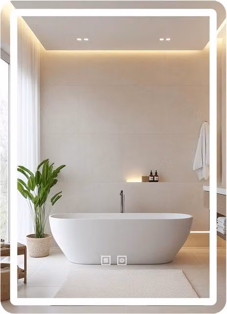 Specchio da parete per bagno Design In rettangolare con luce LED dimmerabile a 3 colori, vetro infrangibile e funzione memoria, disponibile in bianco o nero, L: 70 cm, H: 50 cm