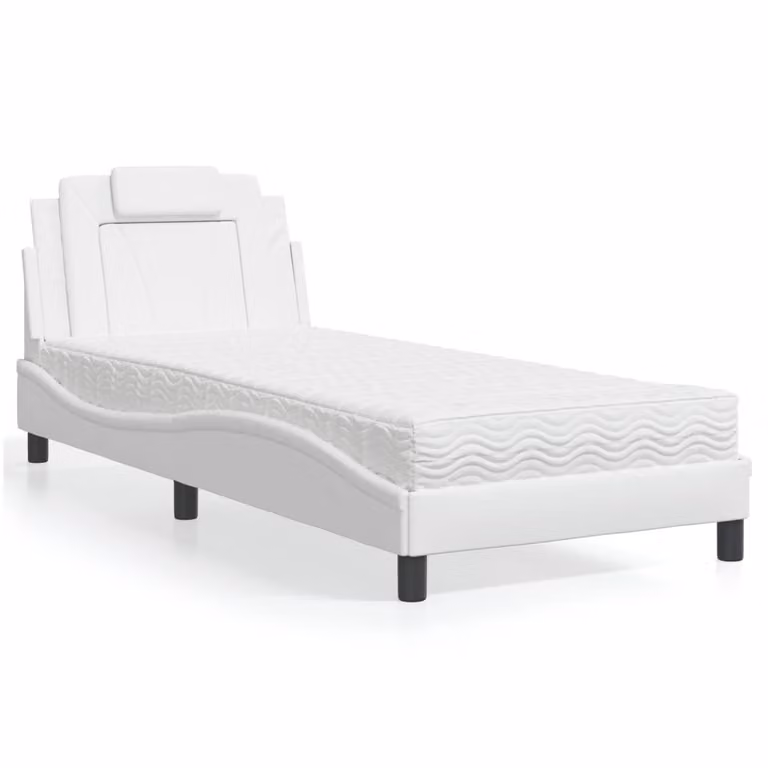 Letto Viana vidaXL con Materasso Bianco in Similpelle, L/P: 90 x 190 cm