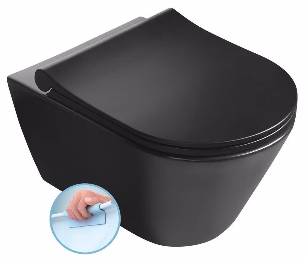 Sapho Avva - Toilette sospesa, senza bordo, nero opaco 100314-110