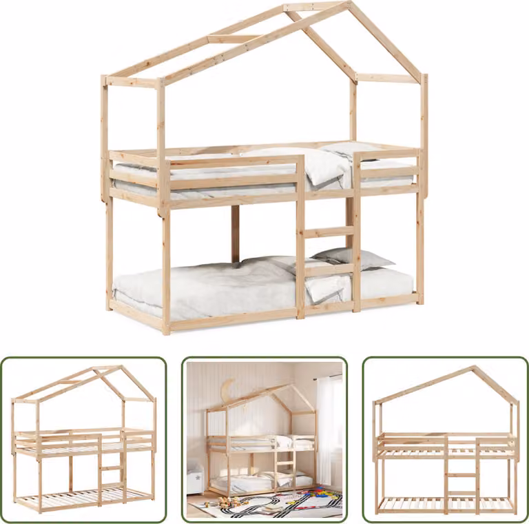 The Living Store Letto a castello con tetto 90x200 cm in legno di pino massiccio