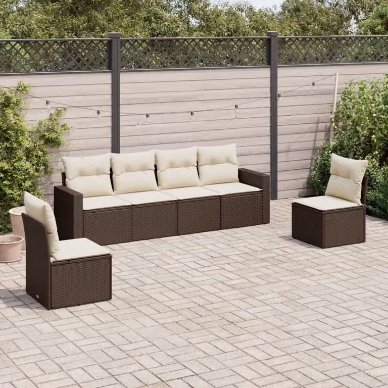 Maison Exclusive - Set Divano da Giardino 6 pz con Cuscini Marrone in Polyrattan