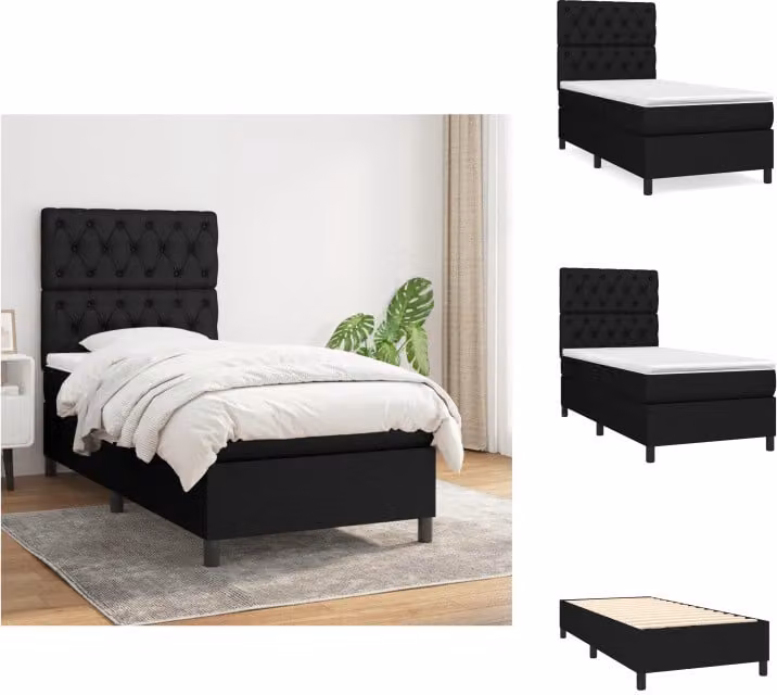 vidaXL Letto a molle con materasso nero 80x200 cm in tessuto - Letti e strutture letto