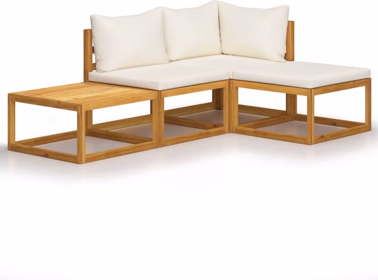 Set Divani da Giardino 4 pz con Cuscini Crema in Legno Acacia