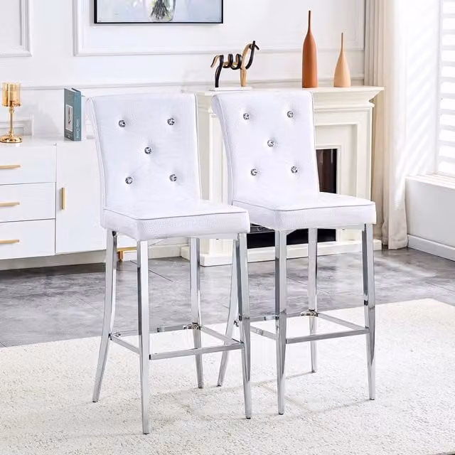 Set di 2 sgabelli da bar Minimal bianchi in similpelle effetto coccodrillo con gambe in metallo cromato