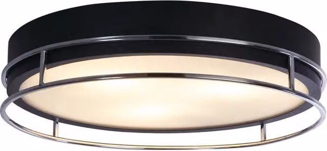 Plafoniera da soffitto Searchlight in metallo e vetro nero e cromo con 3 luci E14, diametro 40 cm