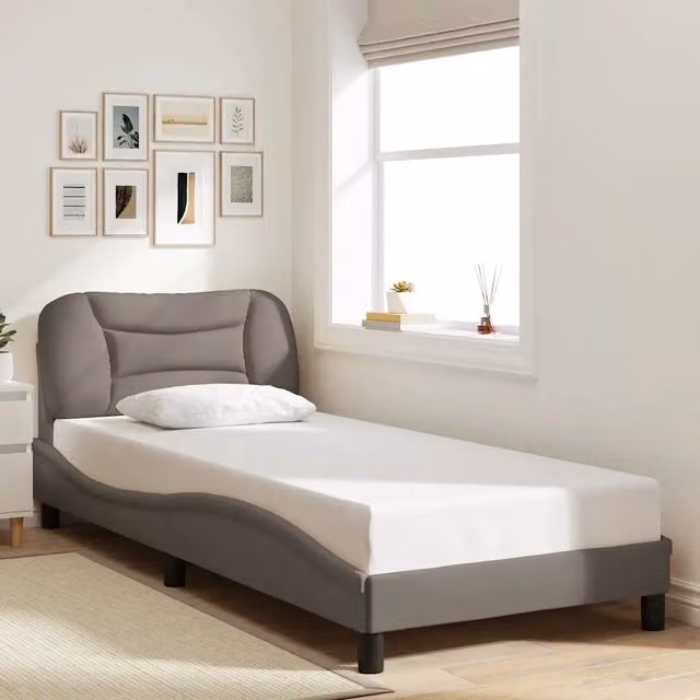 Letto moderno vidaXL con pannello imbottito e illuminazione integrata, colori beige e grigio, L/P/H: 90 x 200 cm – 1