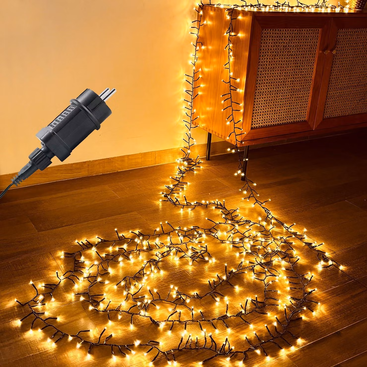 Catena luminosa a LED, 20 metri, 1000 LED a luce calda, grado di protezione IP44