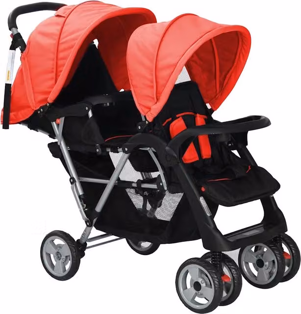 Passeggino Gemellare a Tandem in Acciaio Rosso e Nero CFW6625547