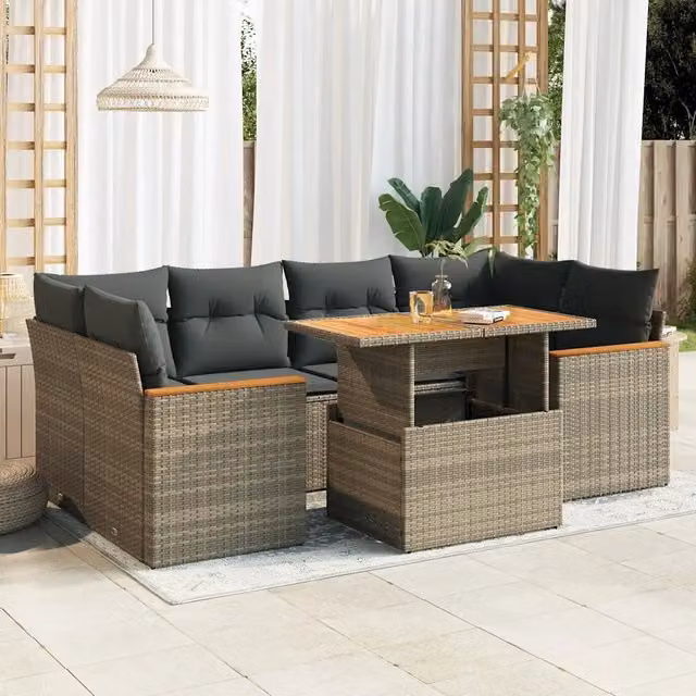 Set Divano da Giardino 6pz con Cuscini Grigio Polyrattan Acacia 3327455