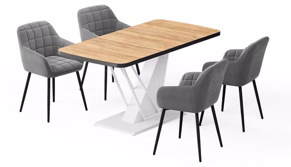 Set di tavoli da pranzo Vicco Fenaro Rovere dorato/Bianco 120 x 80 cm con 4 sedie da pranzo, Model 62757