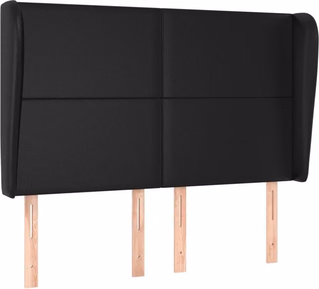 Testata ad orecchio in similpelle nera con struttura in legno di larice, L: 147 cm, P: 23 cm, H: 118/128 cm – 1