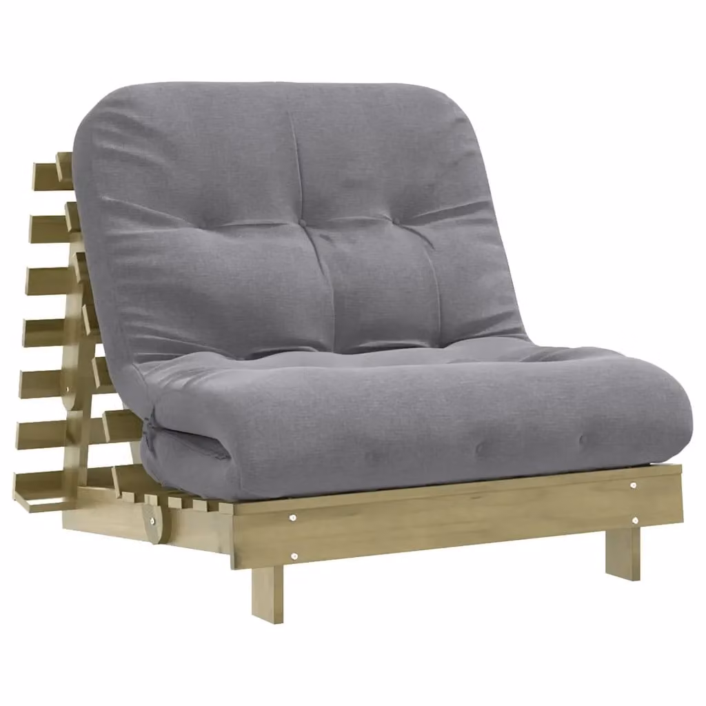 vidaXL Divano Letto Futuro in Pino Impregnato con Materasso in Schiuma, Colore Grigio e Marrone, L/P/H: 206 x 90 x 11 cm – 2