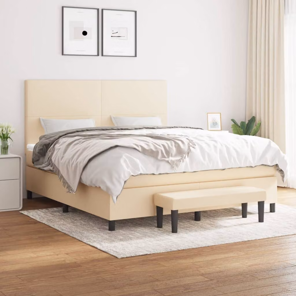 vidaXL Giroletto a Molle Ibrido con Materasso in Tessuto Beige e Bianco L/P/H: 160 x 200 x 28 cm