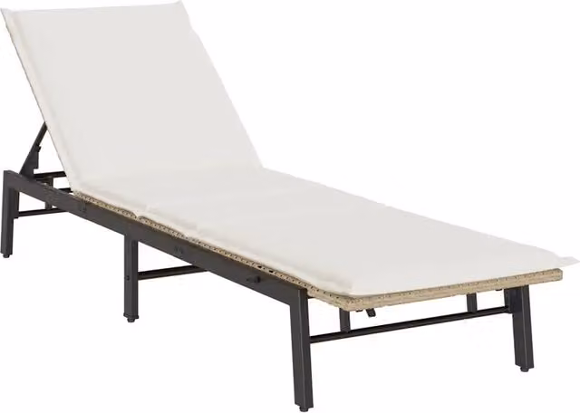 Lettino Prendisole | Sdraio da giardino | Lettino da sole con Cuscini Beige in Polyrattan