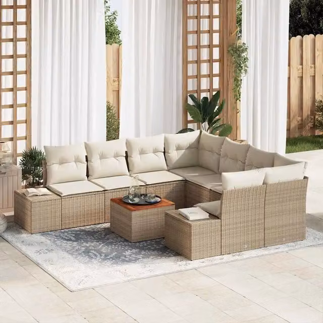 Set Divano da Giardino 9 pz Beige polyrattan 3347939