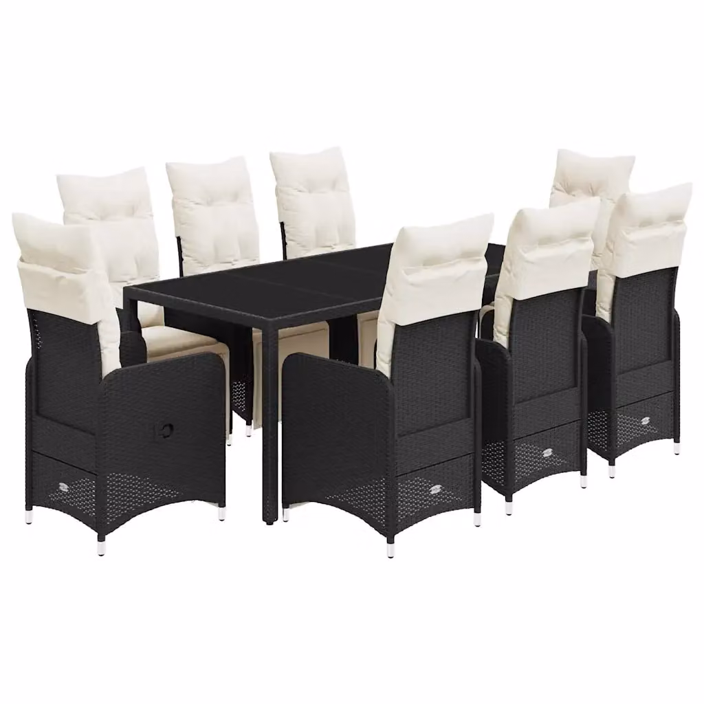 Set Bistrò da Giardino e Balcone vidaXL 9 pz in Polyrattan Nero con Piano in Vetro – 2
