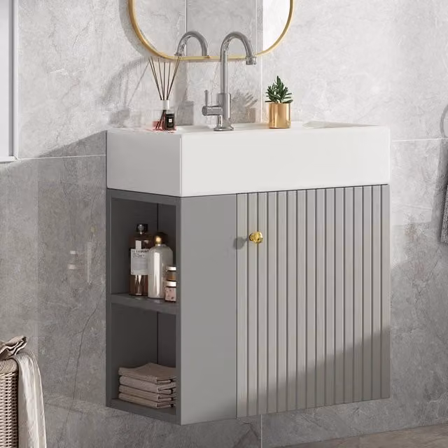 Mobile bagno sospeso con lavabo in ceramica