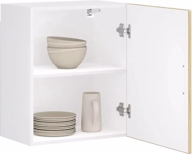 Set di 2 pensili da cucina vidaXL con ante a battente, finitura opaca, colore bianco e marrone, design minimalista con ripiani interni, da appendere a parete