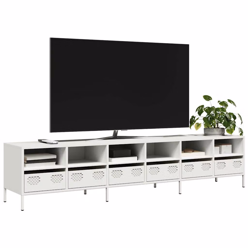 Mobile TV vidaXL Bianco in Metallo con Compartimenti Media L: 202 cm, P: 39 cm, H: 43,5 cm